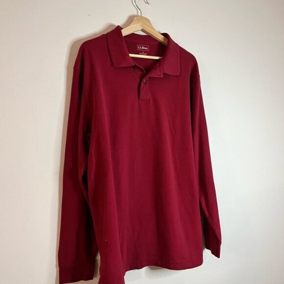 L.L. Bean Red Long-Sleeve Polo Shirt Men’s Large 100% Cotton Classic Fit - Picture 9 of 10